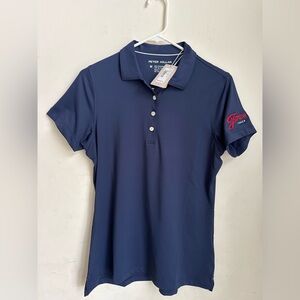 NWT WOMEN'S PETER MILLAR POLO, SIZE: M COLOR: NAVY . logo printed